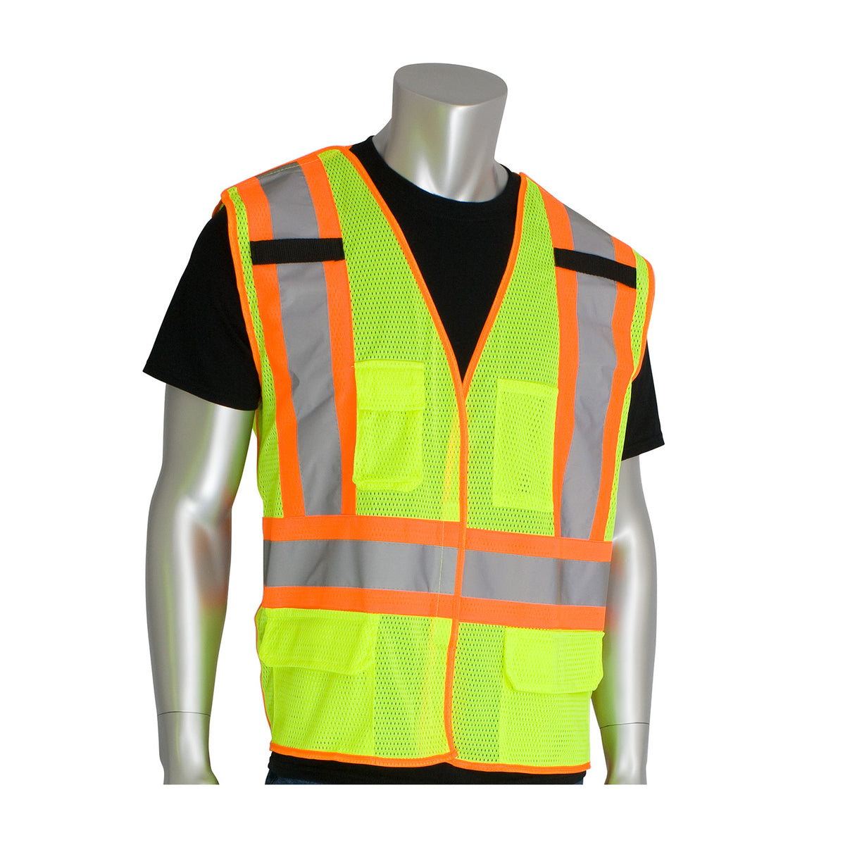 PIP 302-0211 and CAN/CSA Z96 Class 2 Two-Tone X-Back Breakaway Mesh Vest, lime, front