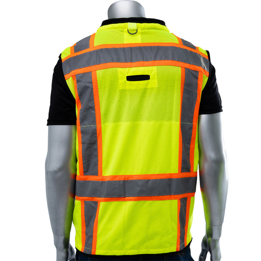 PIP 302-0670T Two-Tone Twelve Pocket Tethering Vest with Ripstop Black Bottom Front and "D" Ring Access, lime, back