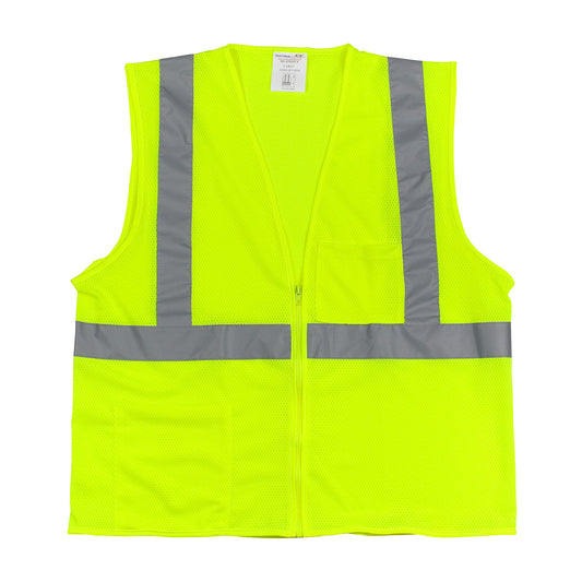 PIP 302-0702Z Two Pocket Zipper Mesh Vest, lime, front