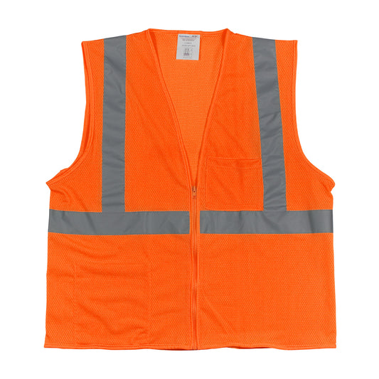 PIP 302-0702Z Two Pocket Zipper Mesh Vest, orange, front