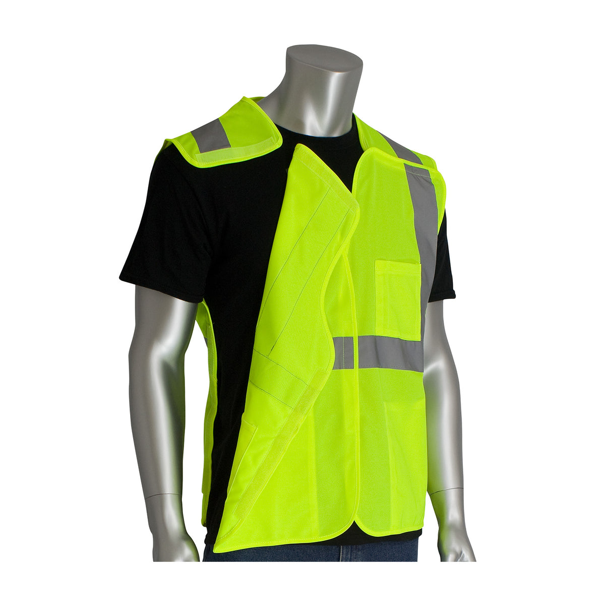 PIP 302-5PV Class 2 3-Pocket Solid Breakaway Vest, Lime, front 3
