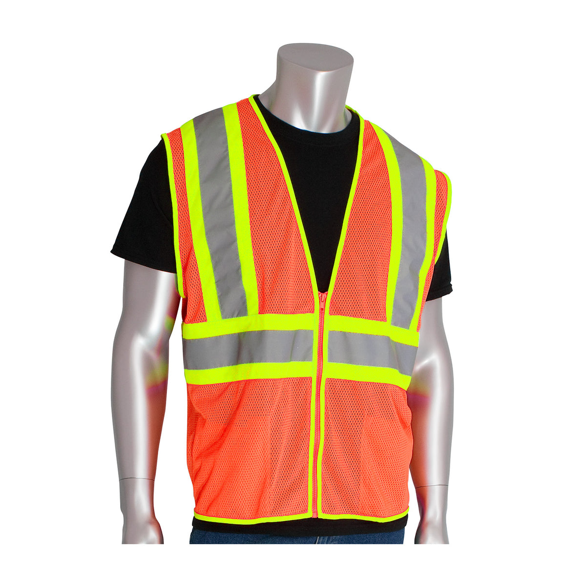 PIP 302-MV Class 2 Value Two-Tone Mesh Vest, Orange, front