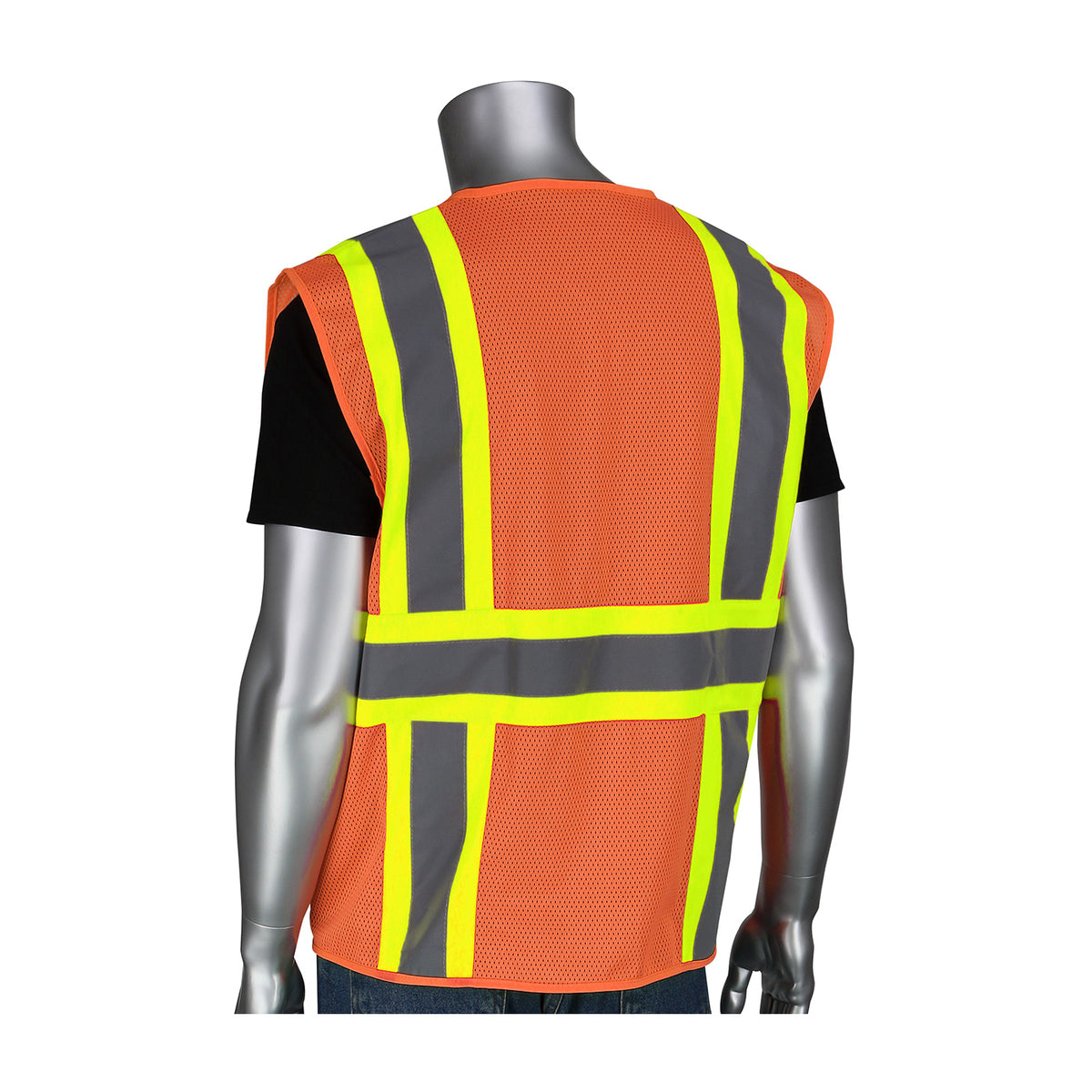 PIP 302-MVZT Class 2 Two-Tone 6-Pocket Mesh Vest, Orange, back