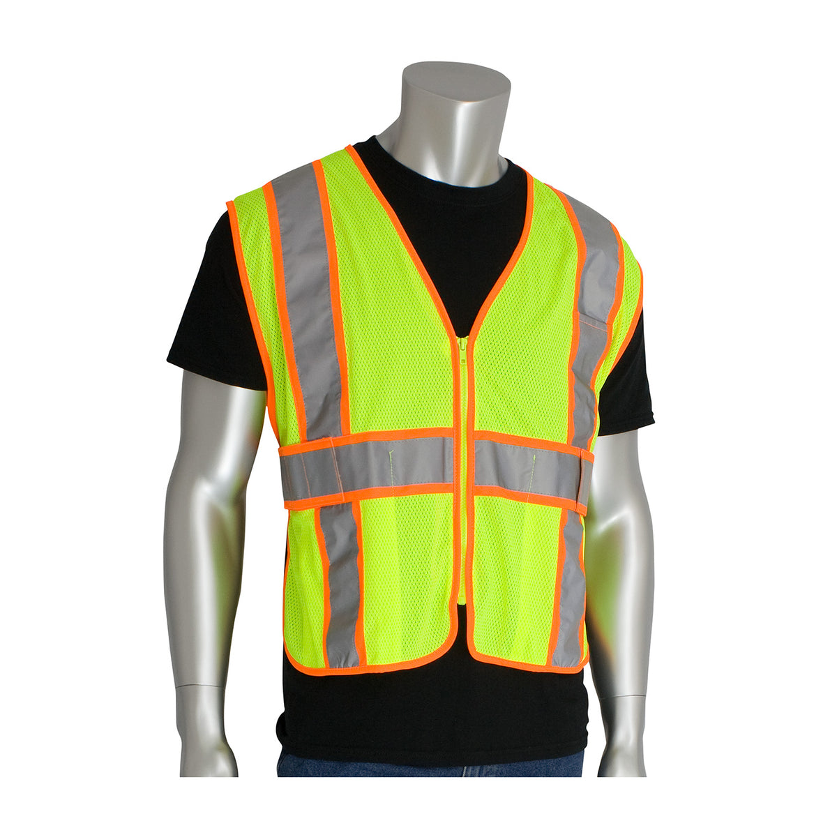 PIP 302-USV5 Class 2 Expandable Two-Tone Mesh Vest, Lime, front