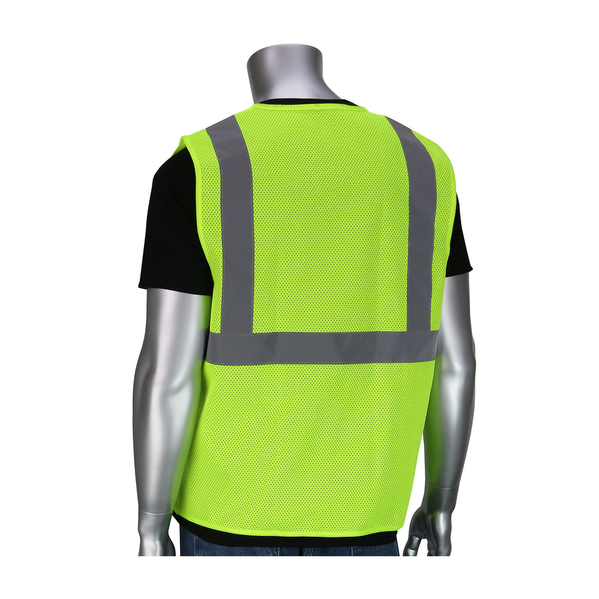 PIP 302-V100 Class 2 Dual-Sized Value Zipper Mesh Vest, Lime, back