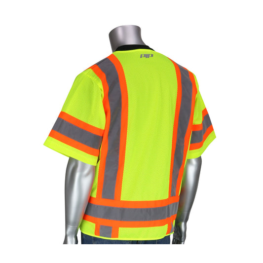 PIP 303-0500 Two-Tone Surveyor Eleven Pocket Vest, lime, back
