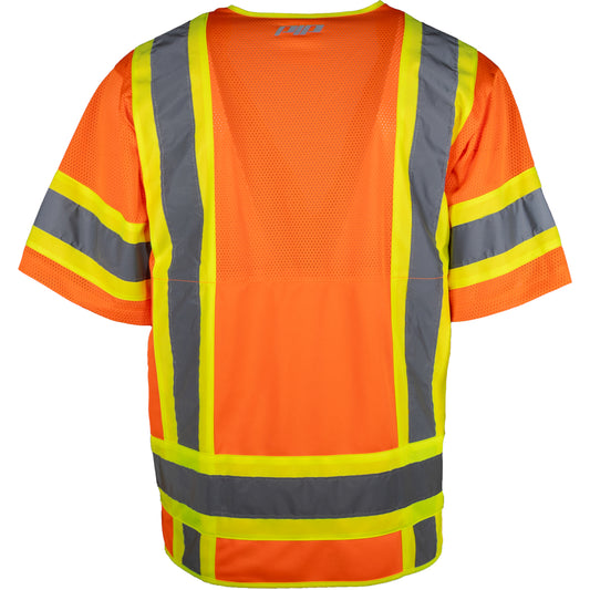 PIP 303-0700 Two-Tone Ten Pocket Surveyors Tech Vest, orange, detail