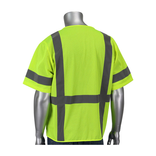 PIP 303-0710B Five Pocket Value Mesh Vest with Black Bottom Front, lime, back