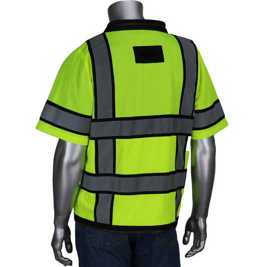 PIP 303-0800D Class 3 Black 11-Pocket Surveyors Vest, Lime, back