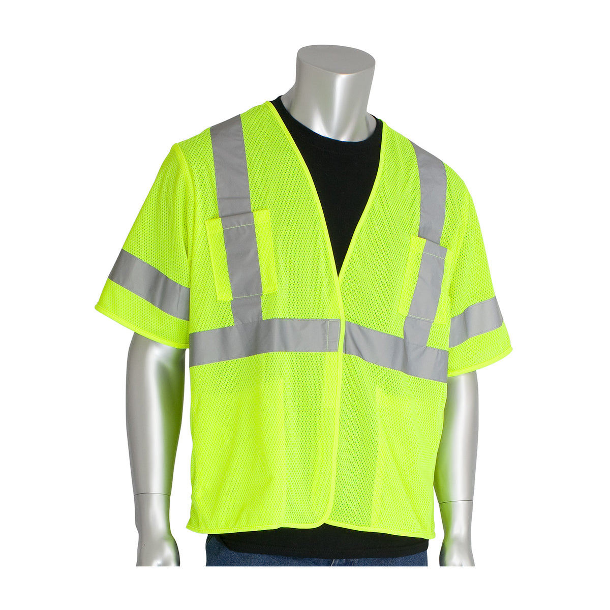 PIP 303-HSVE Class 3 Value 4-Pocket Mesh Vest, Lime, front