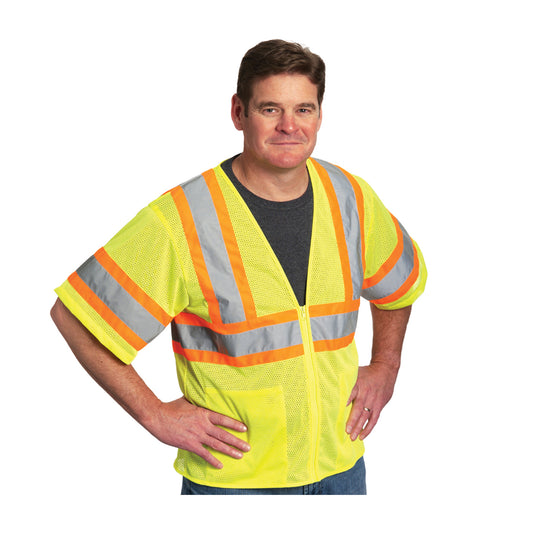 PIP 303-HSVP Class 3 Value Two-Tone Mesh Vest, Lime, front 2