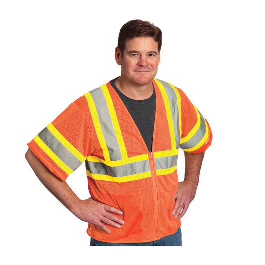 PIP 303-HSVP Class 3 Value Two-Tone Mesh Vest, Orange, front 2