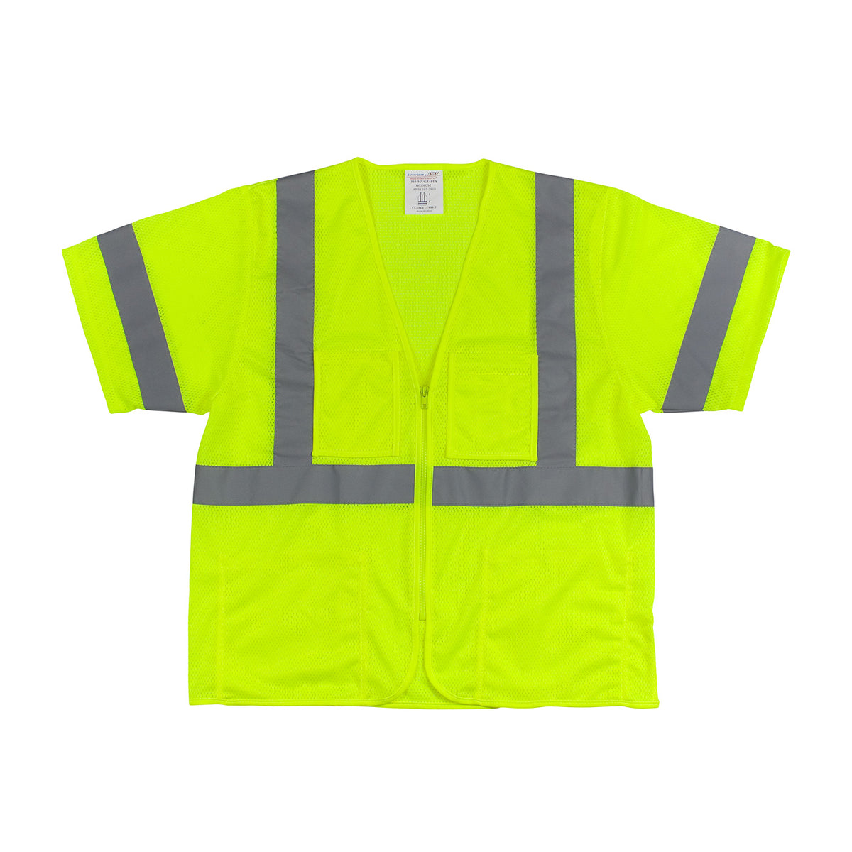 PIP 303-MVGZ4P Class 3 Value 4-Pocket Zipper Mesh Vest, Lime, front 3