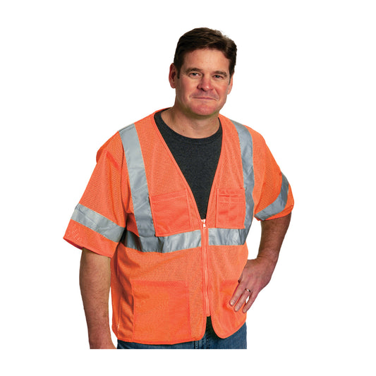 PIP 303-MVGZ4P Class 3 4-Pocket Zipper Mesh Vest, Orange, front 2