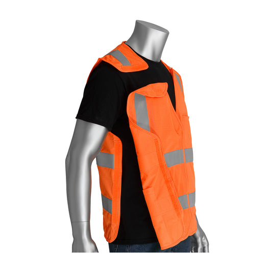 PIP 305-5PVFR FR Treated Solid Breakaway Vest, orange, breakaway side