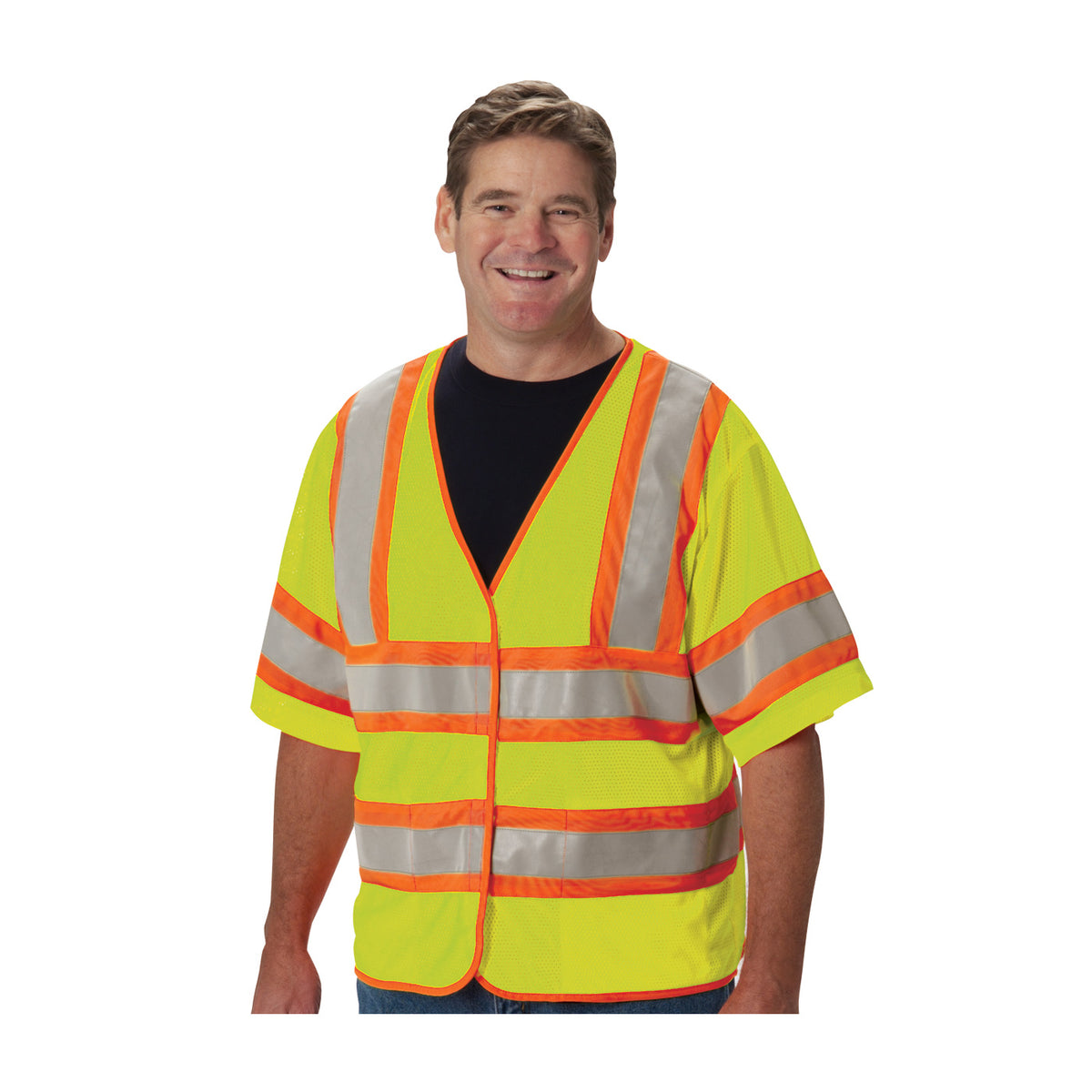 PIP 305-HSVPFR Class 3 FR Treated Two-Tone Mesh Vest, Lime, front 2