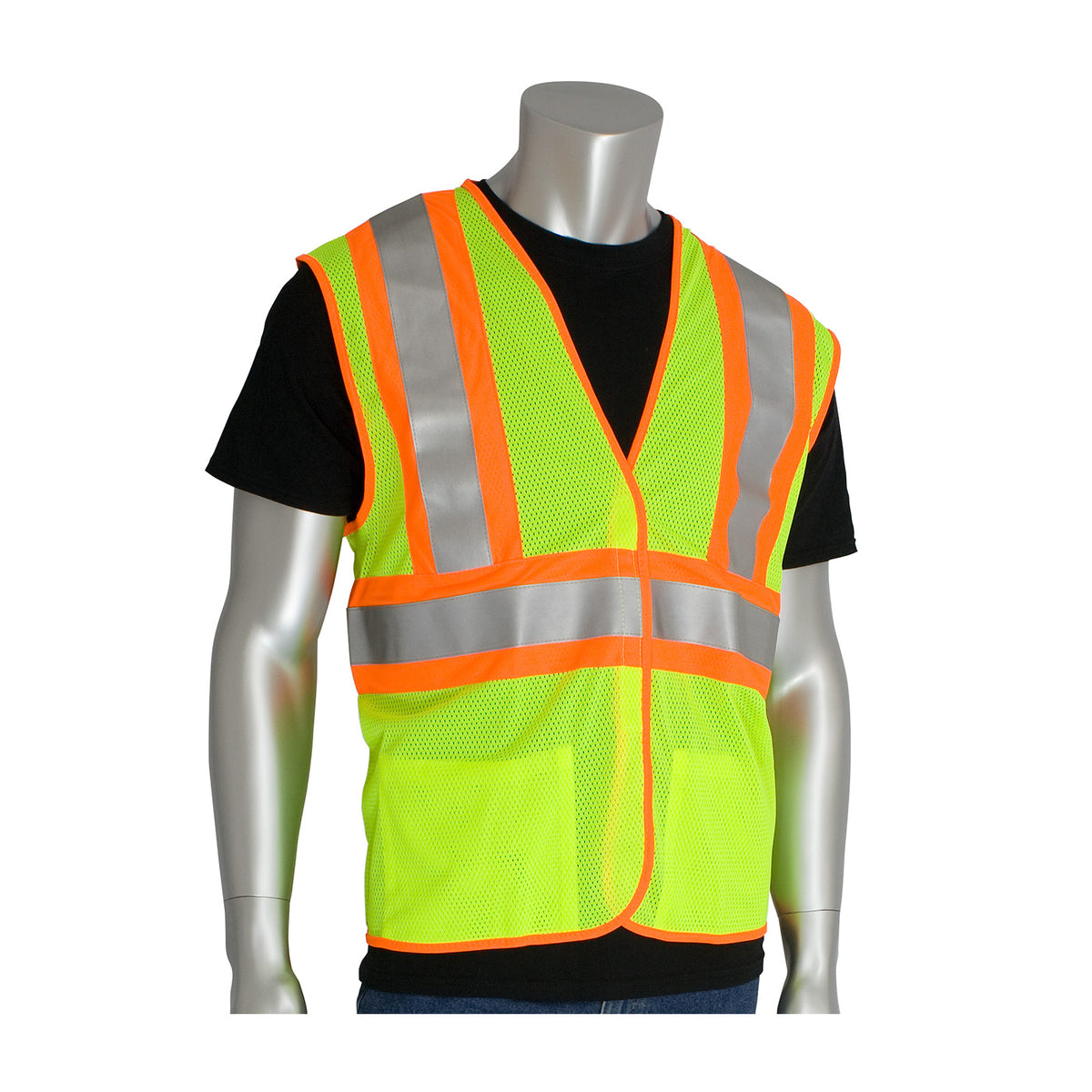 PIP 305-MVFR Class 2 FR Treated Two-Tone Mesh Vest, Lime, front