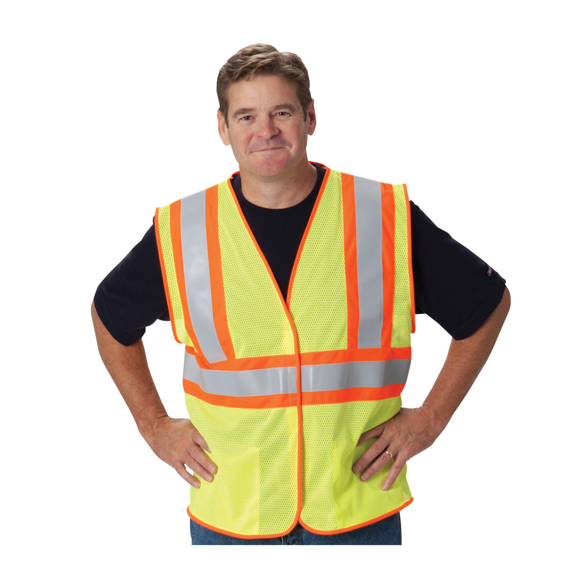PIP 305-MVFR Class 2 FR Treated Two-Tone Mesh Vest, Lime, front 2