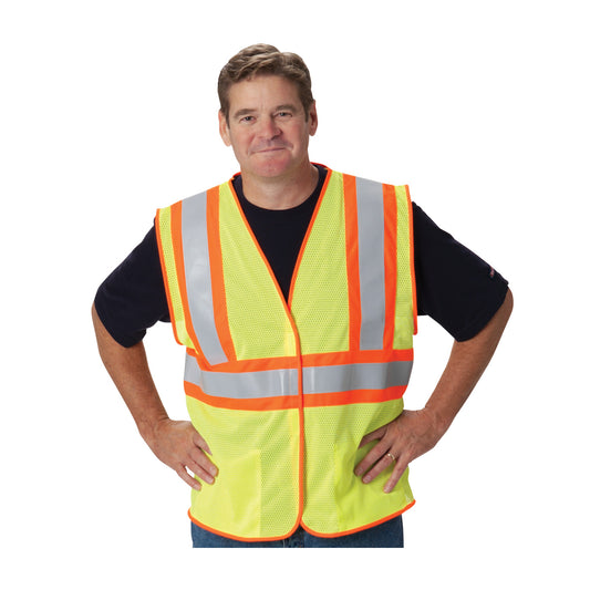 PIP 305-MVFR Class 2 FR Treated Two-Tone Mesh Vest, Lime, front 2