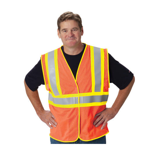 PIP 305-MVFR Class 2 FR Treated Two-Tone Mesh Vest, Orange, front 2