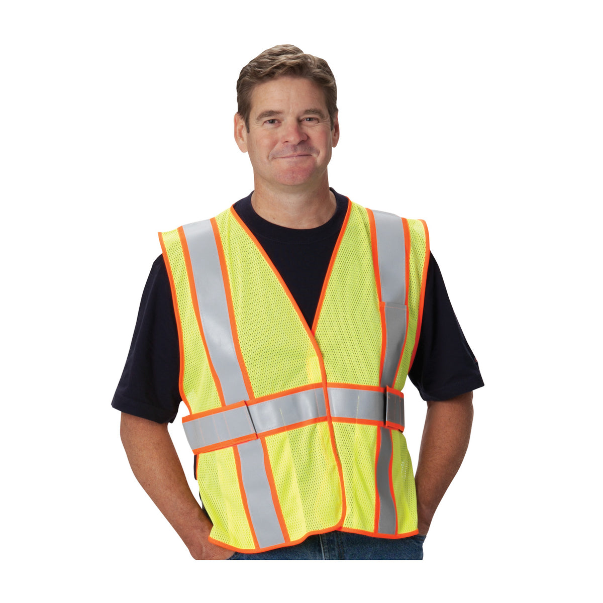 PIP 305-USV5FR Class 2 Two-Tone FR Treated Mesh Vest, Lime, front 2