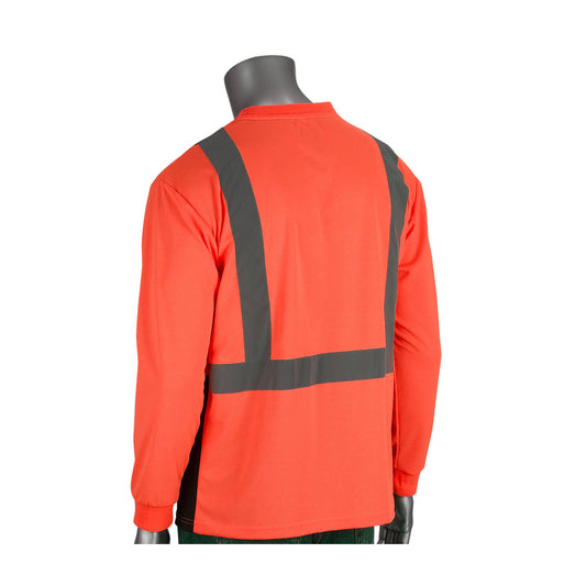 PIP 312-1350B Long Sleeve T-Shirt with 50+ UPF Sun Protection and Black Bottom Front, orange, back