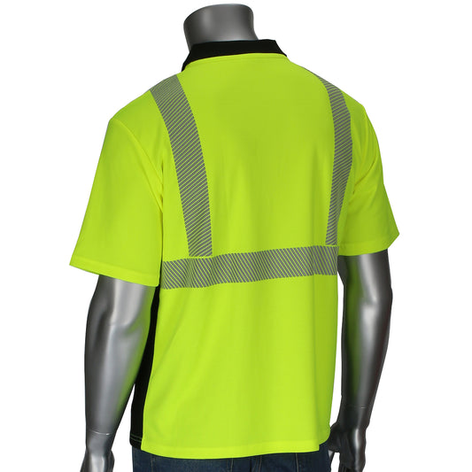 PIP 312-1610B Polo Shirt with Performance Moisture Control Fabric and Black Bottom Front, lime, back