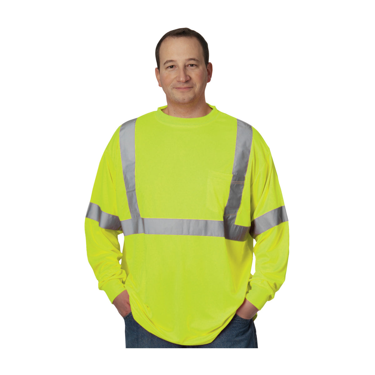PIP 313-1300 Class 3 Long Sleeve T-Shirt, Lime, front 2
