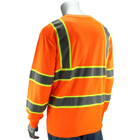 PIP 313-1345 Class 3 Two-Tone Long Sleeve T-Shirt, Orange, back