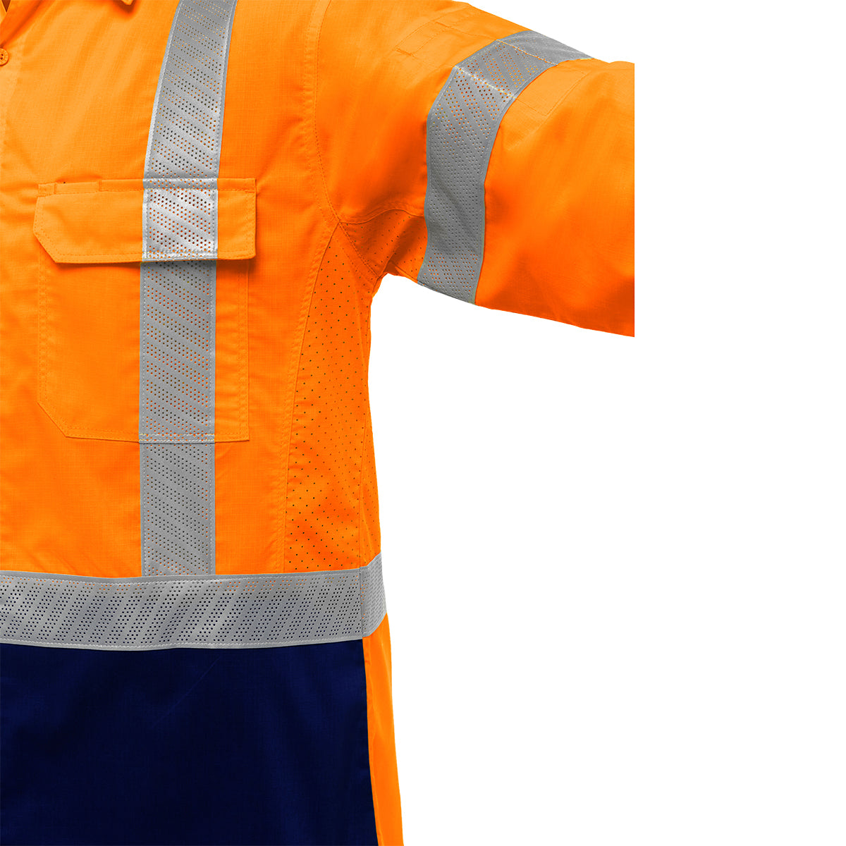 Bisley 313M6491H Class 3 Long Sleeve Work Shirt, Orange/Navy, sleeve detail