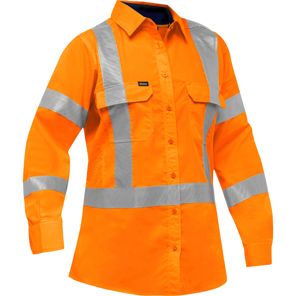 Bisley 313W6490X Class 3 Women's Long Sleeve Work Shirt, Orange, front