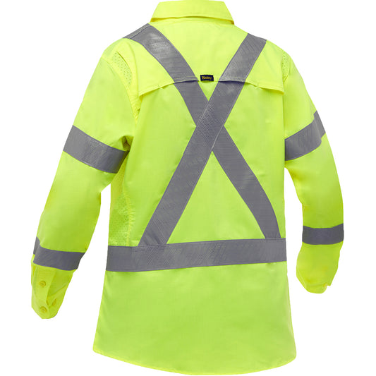 Bisley 313W6490X Class 3 Women's Long Sleeve Work Shirt, Lime, back