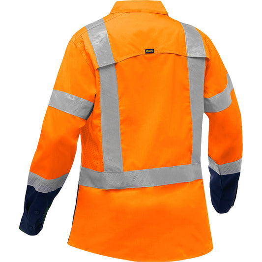 Bisley 313W6491H Class 2 Women's Long Sleeve Work Shirt, Orange/Navy, back