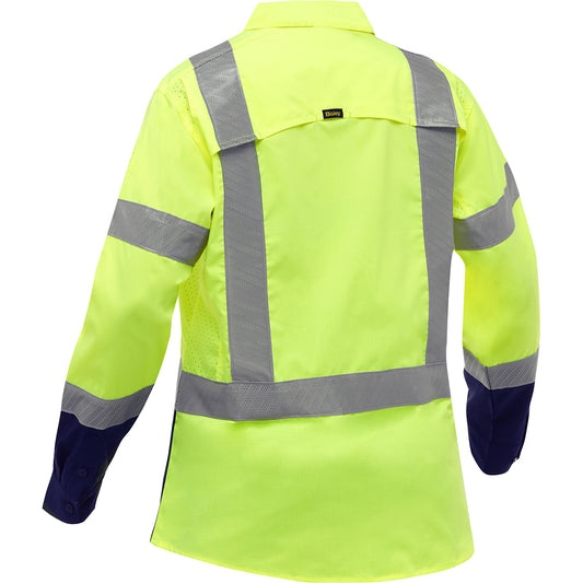 Bisley 313W6491H Class 2 Women's Long Sleeve Work Shirt, Lime/Navy, back