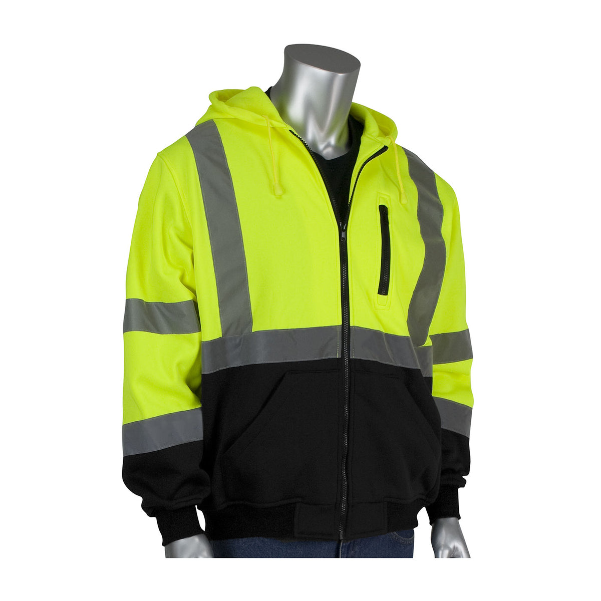 PIP 323-1370B Class 3 Full Zip Hooded Sweatshirt, Lime, front