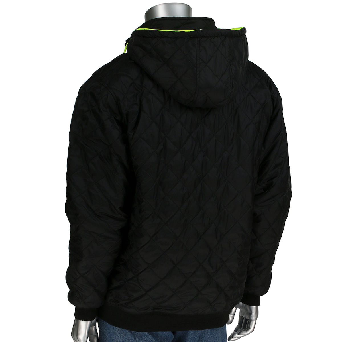 PIP 323-1400S Reversible Full Zip Hooded Sweatshirt with Black Bottom, lime, reversed, back