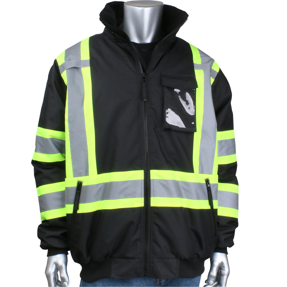 PIP 331-1745X Class 1 X-Back Full Zip Bomber Jacket, Black, front