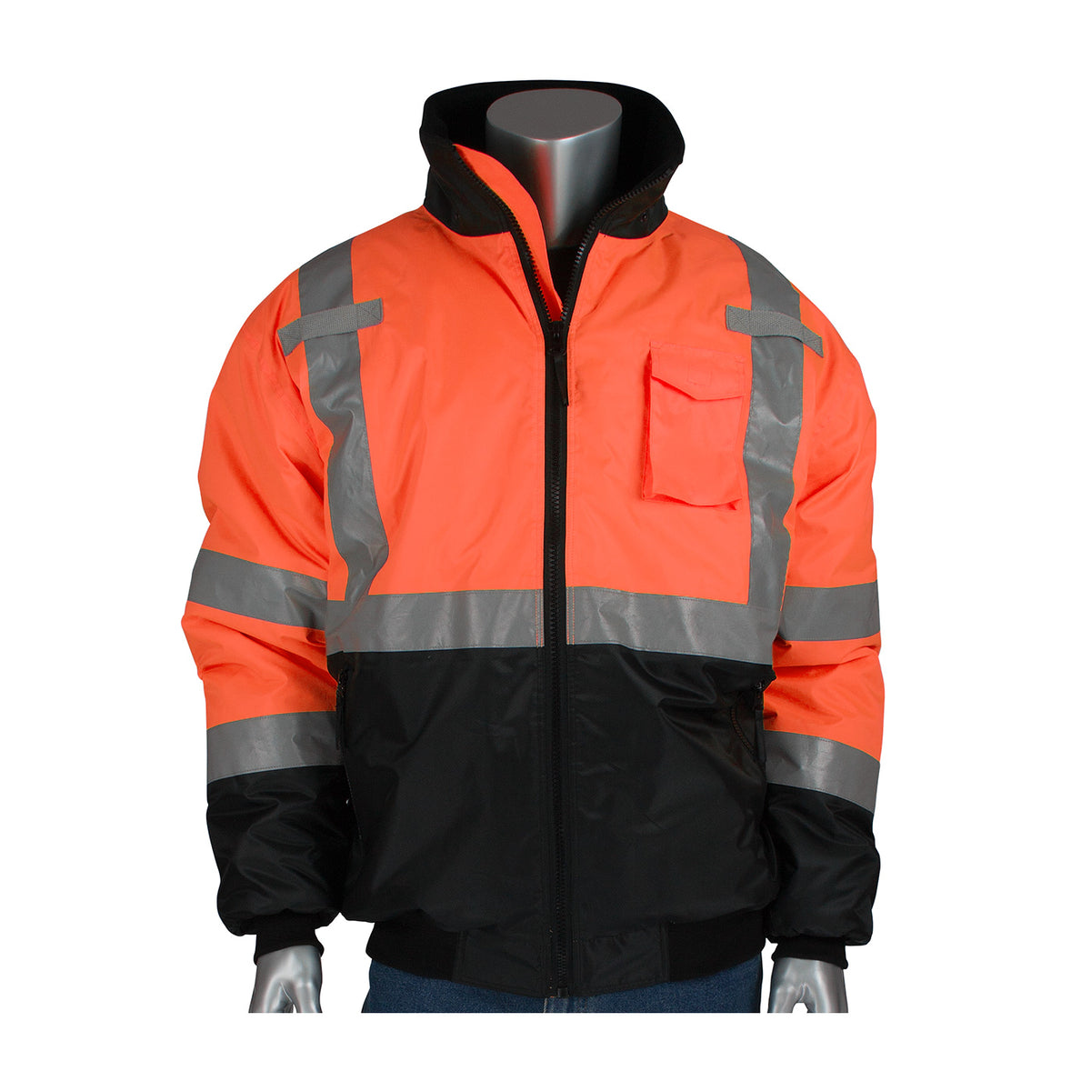 PIP 333-1740 Class 3 Black Bottom Bomber Jacket, Orange, front