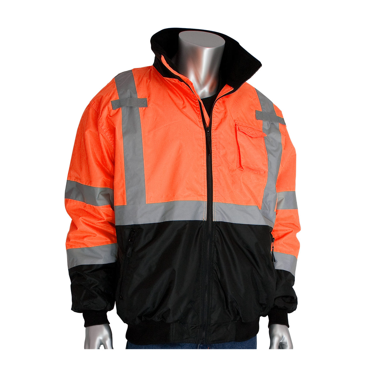 PIP 333-1766 Class 3 Black Bottom Bomber Jacket, Orange, front