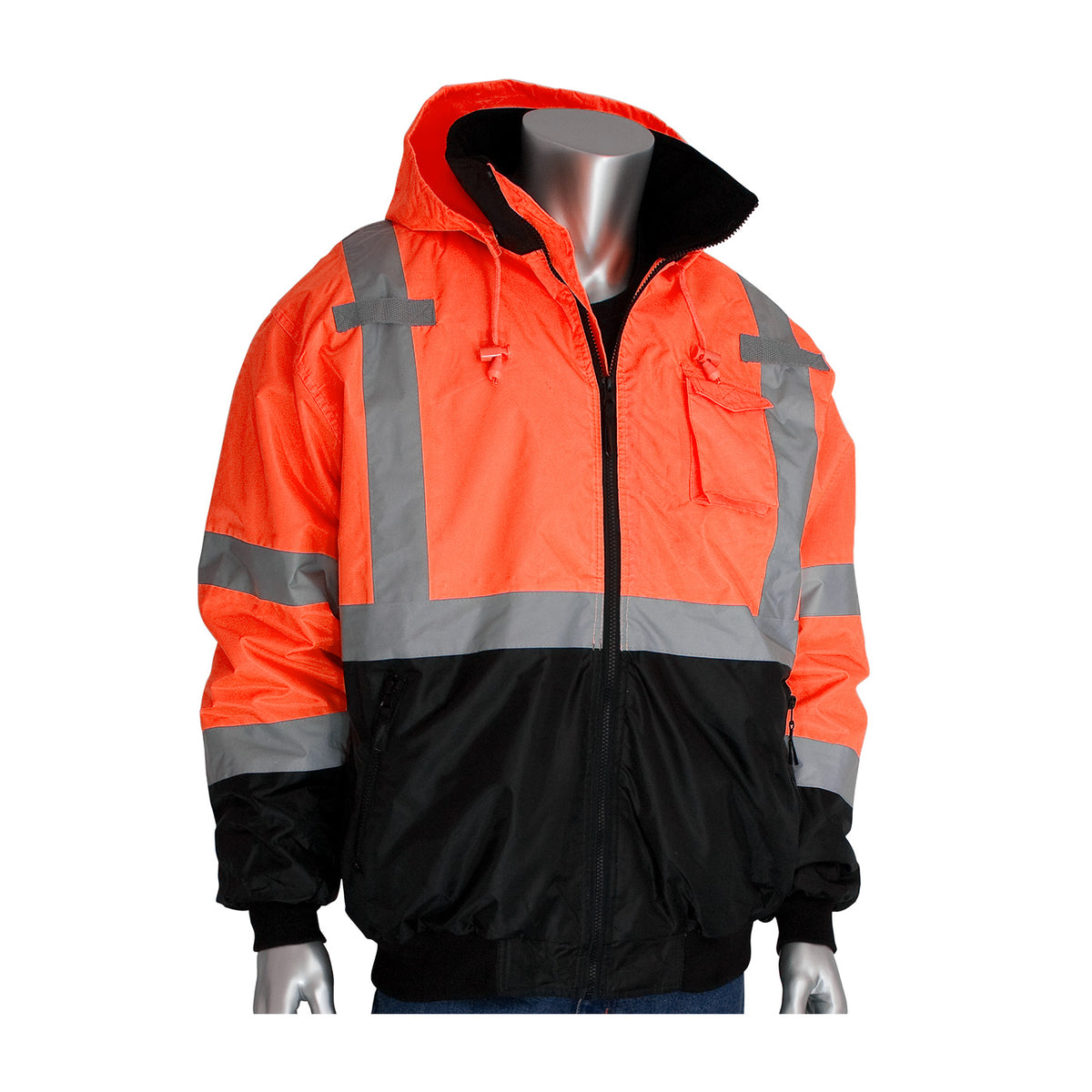 PIP 333-1766 Class 3 Black Bottom Bomber Jacket, Orange, front 2