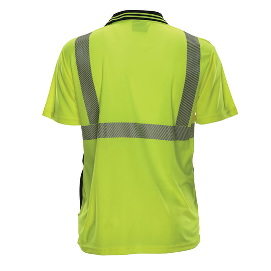 Reflective Apparel 342CT Short Sleeve Polo Shirt with Segmented Tape, lime/black, back