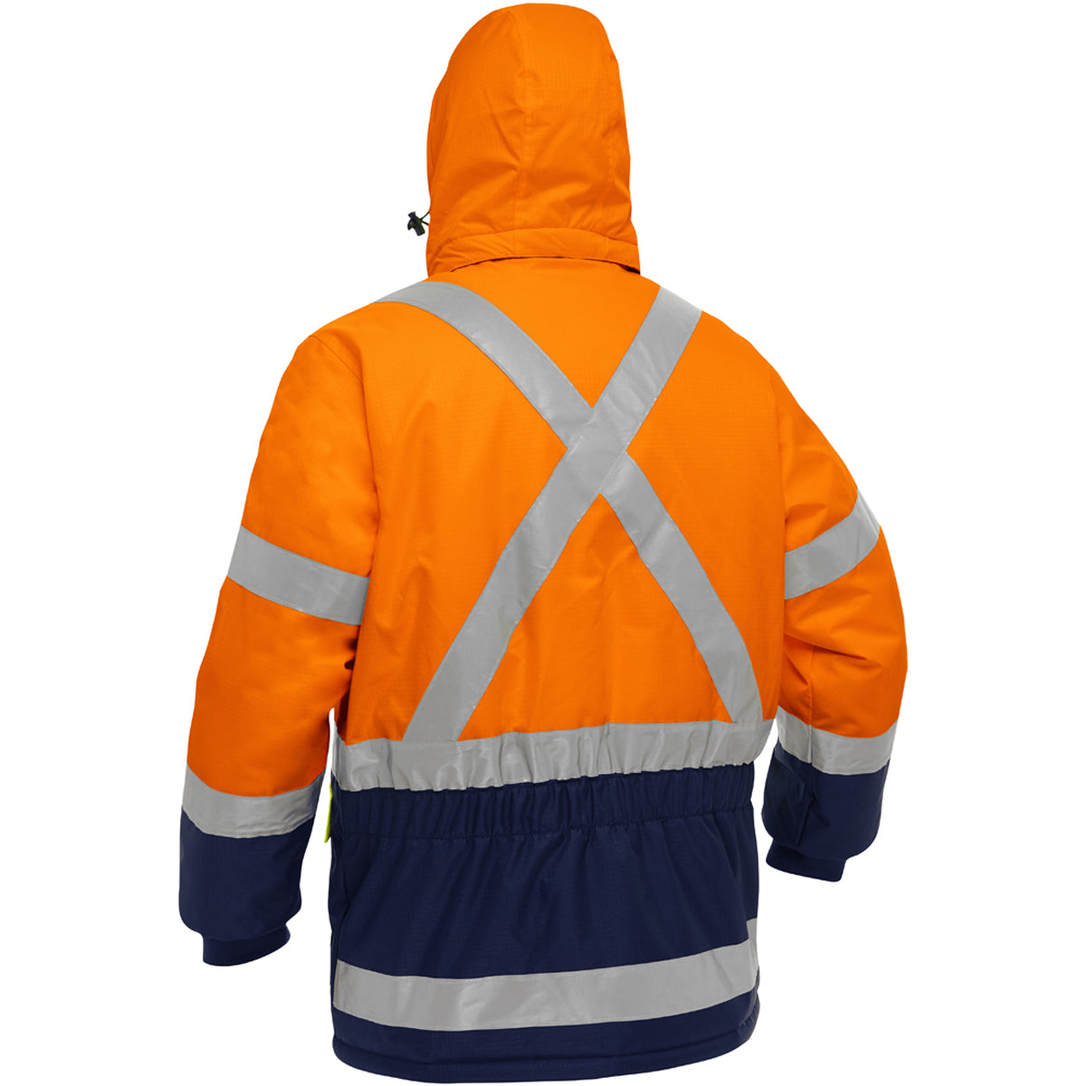 Bisley 343M6450X Class 3 Extreme Cold Jacket, Orange/Navy, back with hood