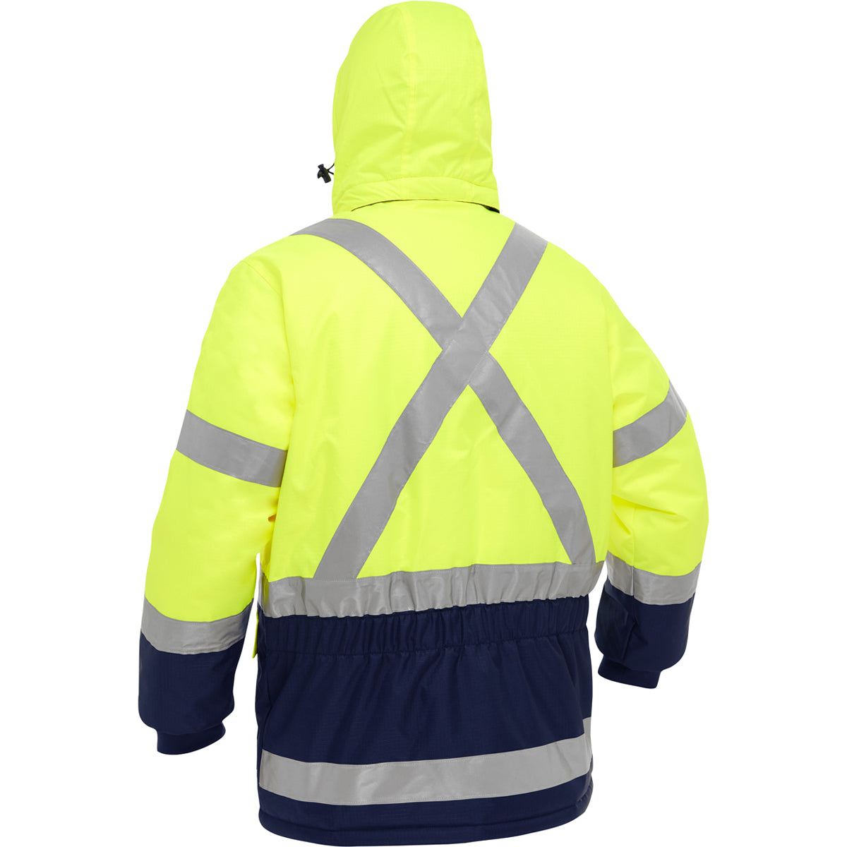 Bisley 343M6450X Class 3 Extreme Cold Jacket, Lime/Navy, back with hood
