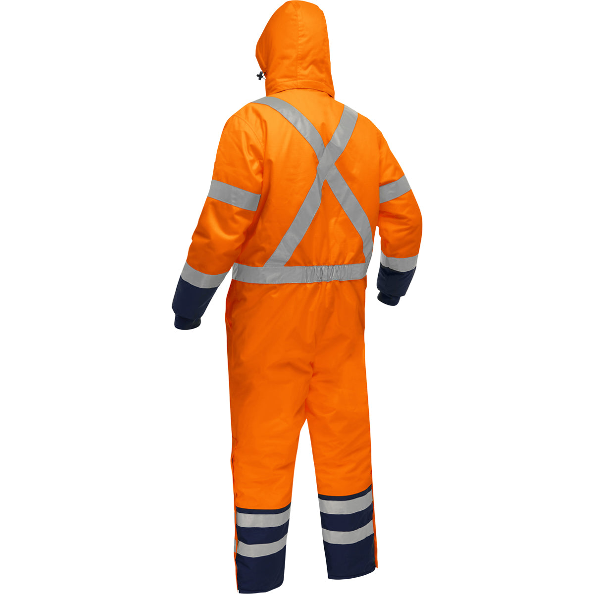 Bisley 344M6453X Class 3 Extreme Cold Coverall, Orange/Navy, back with hood