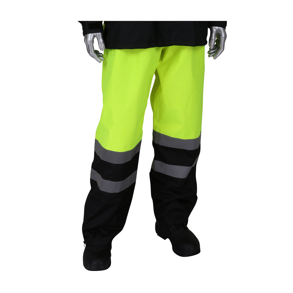 353-1202 ANSI Class E Value All-Purpose Waterproof Pants with Black Bottoms - Lime