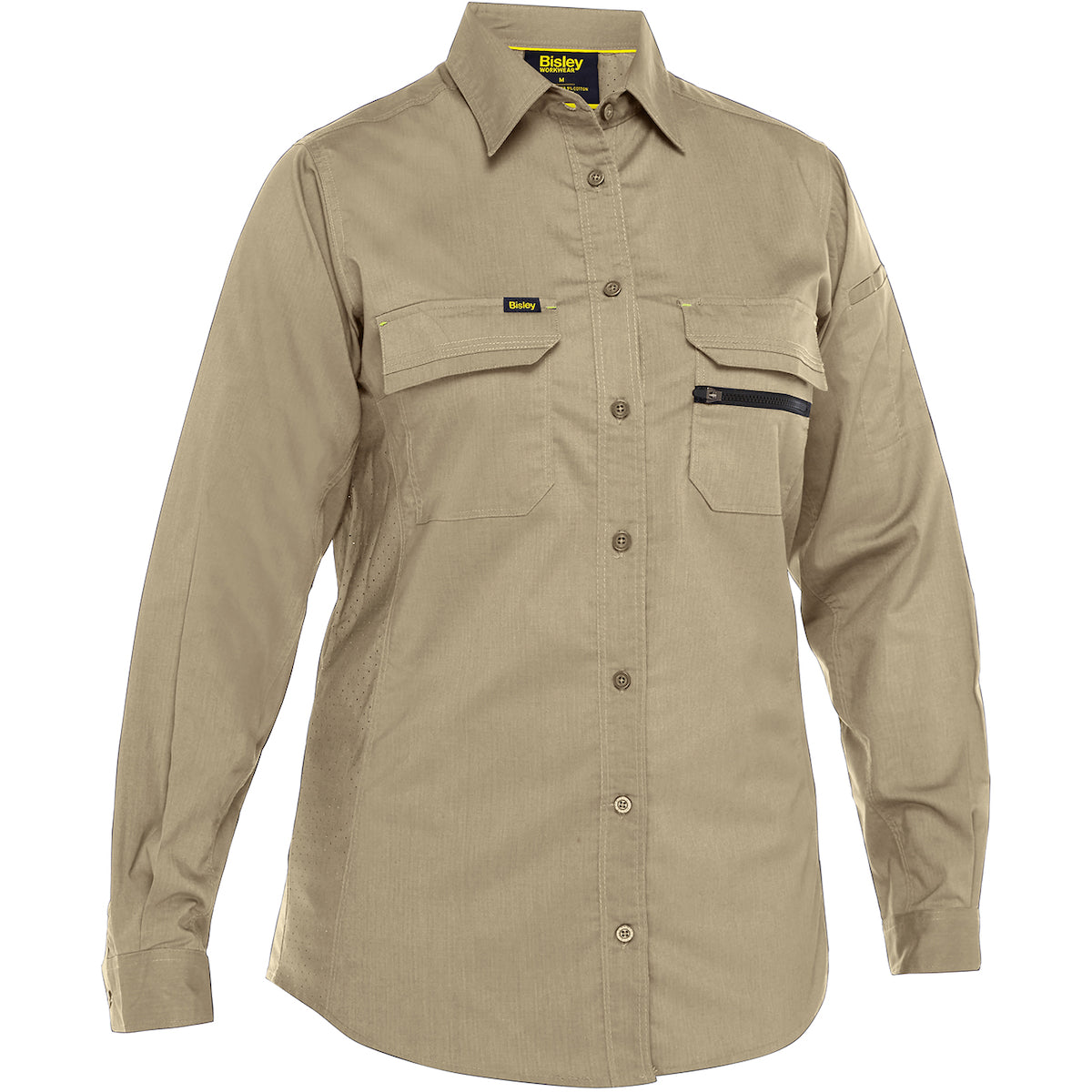Bisley 400W6490 Women's Long Sleeve Ripstop Work Shirt, Tan, front