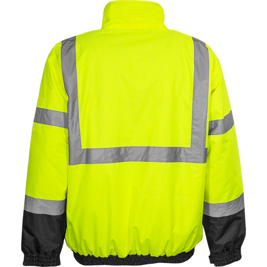 24-413GT ANSI Type R Class 3 Waterproof Bomber Jacket with Quilted Fleece Liner - Lime/Black - Back