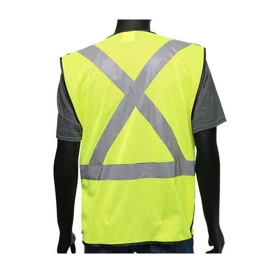 PIP 47200 Class 2 Viz-Up 3-Pocket Mesh Breakaway Vest, Lime, detail