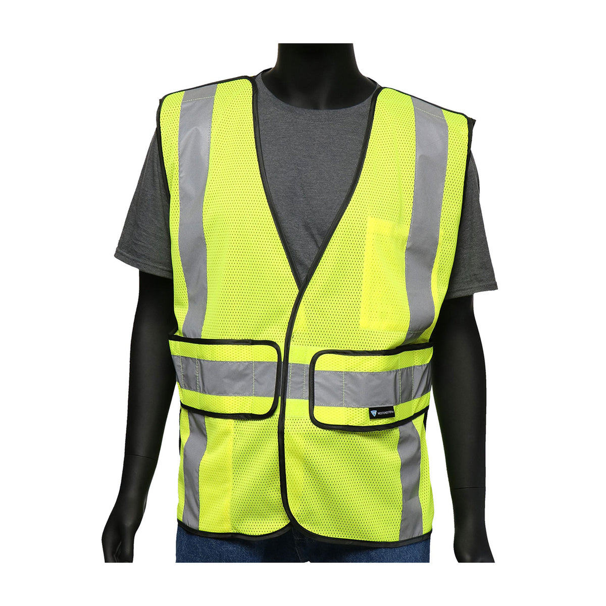 PIP 47200 Class 2 Viz-Up 3-Pocket Mesh Breakaway Vest, Lime, front