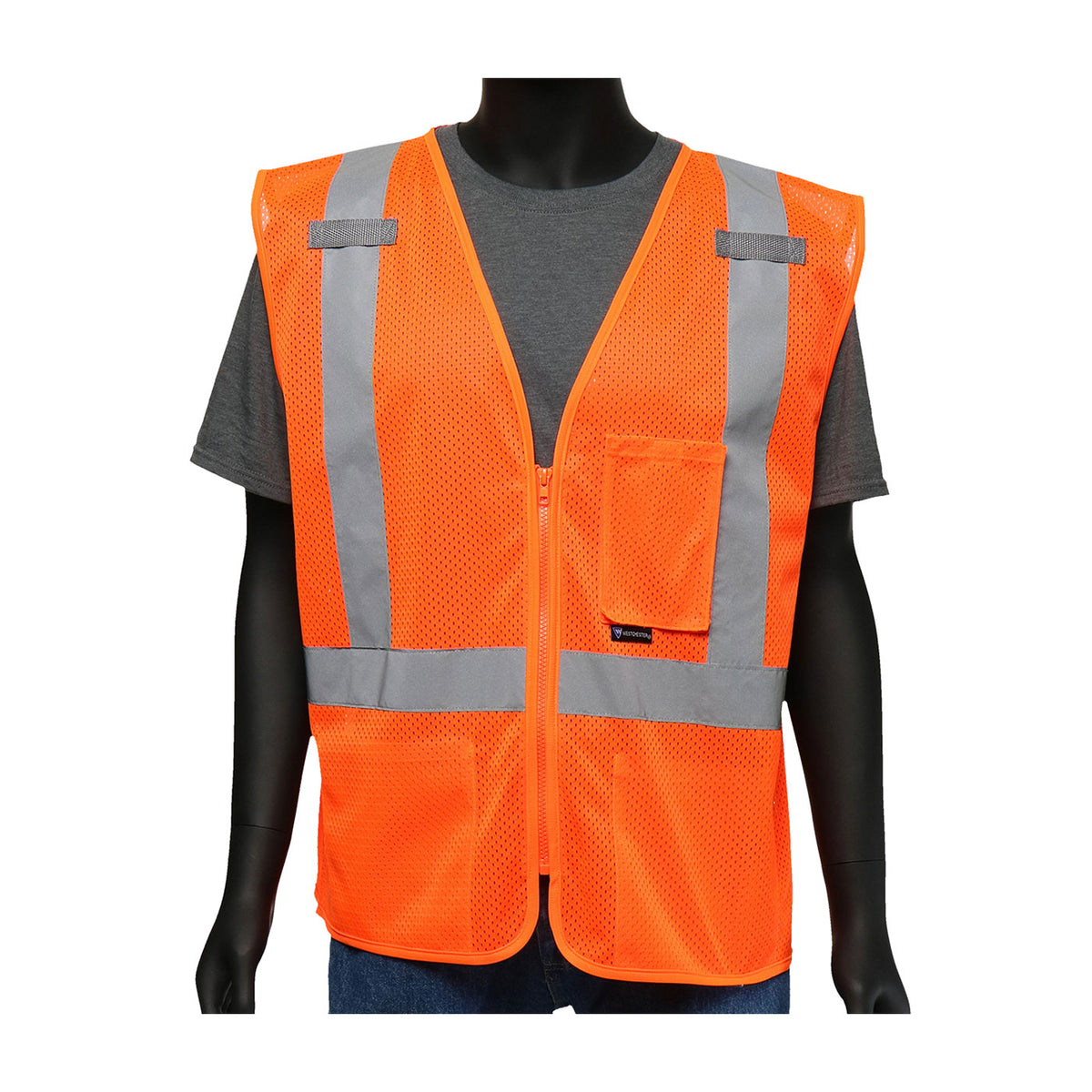 PIP 47210 Class 2 Viz-Up 3-Pocket Mesh Vest, Orange, front